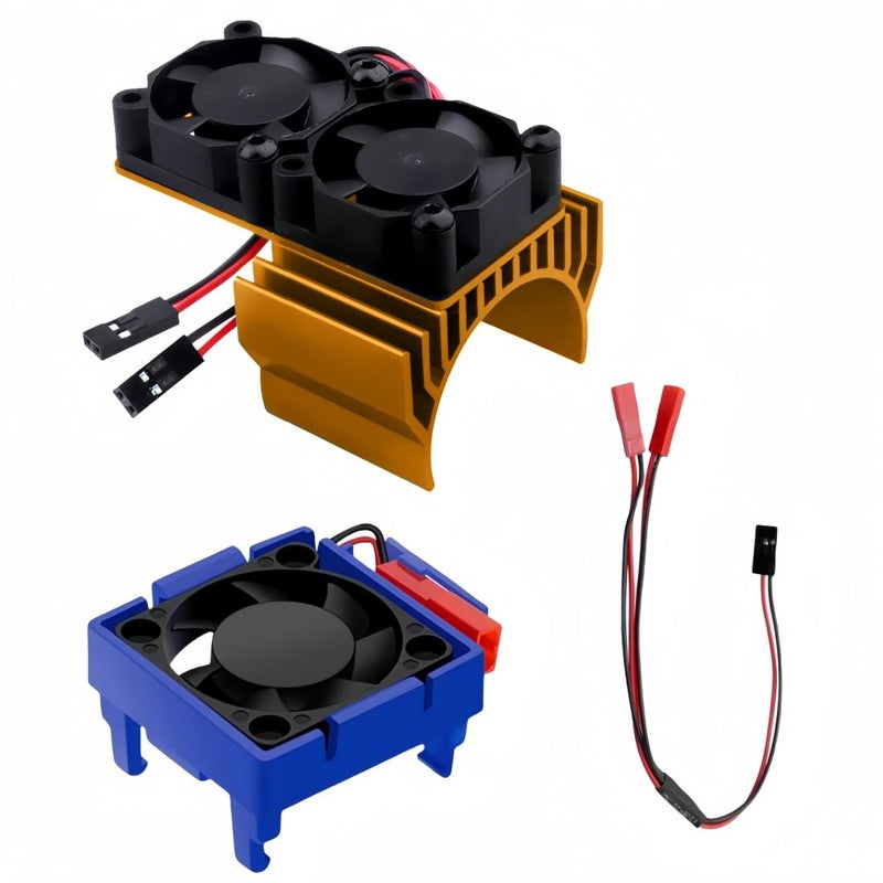 daisyfang VXL-3s ESC Cooling Fan and Motor Cooling Fan Dual Fan Set Fit for Upgrades 1/10 Traxxas Slash 4×4 VXL Rustler 4X4 Stampede 4X4 Hoss 4×4 Velineon VXL-3s Heat Sink,Golden - Image 1